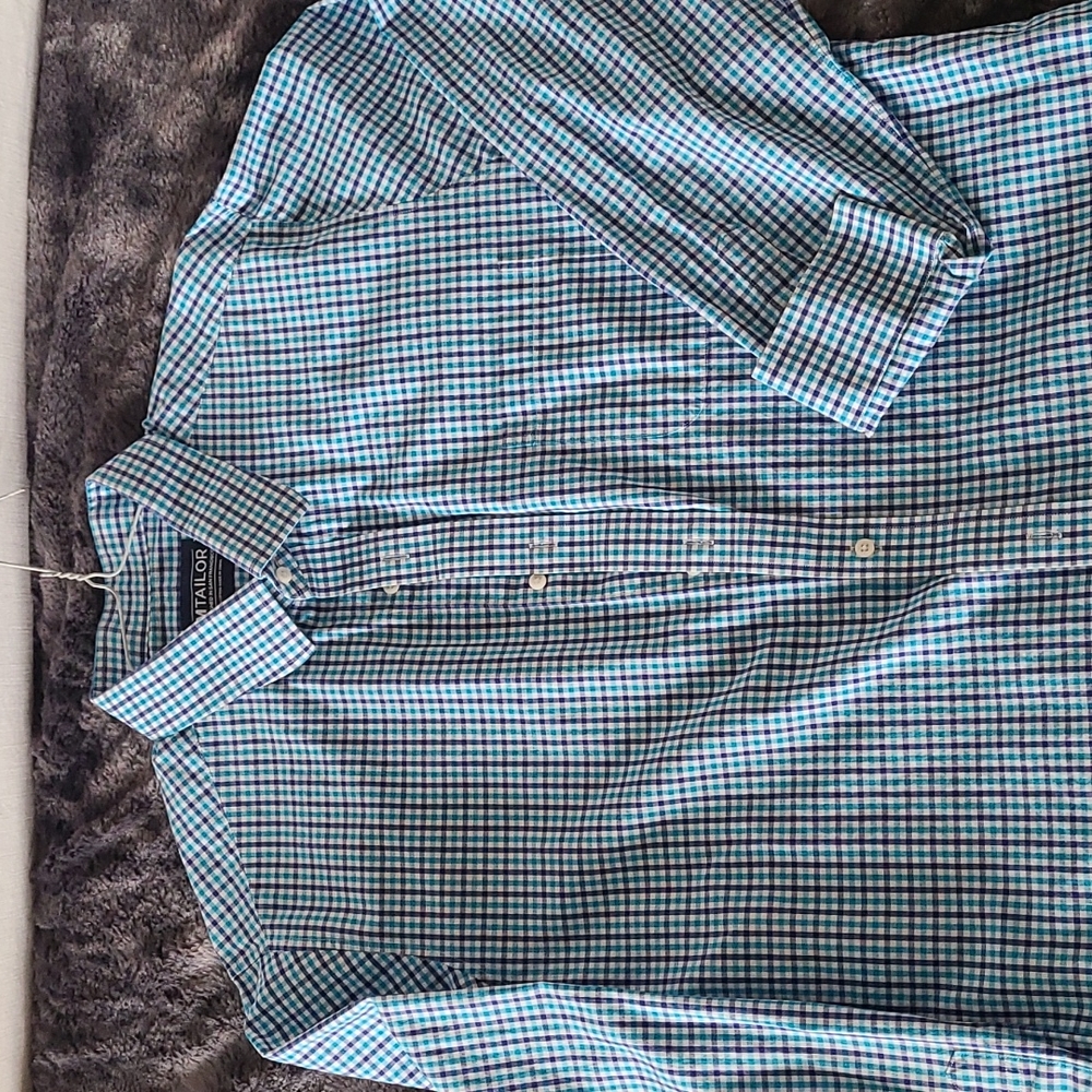Men checkered white and blue shirt
